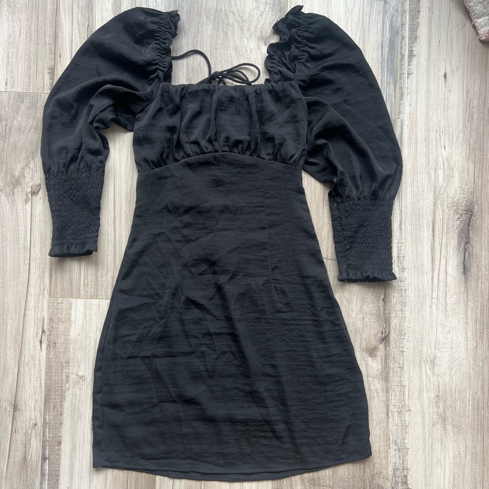 H&M Black Puff-Sleeve Square Neck Mini Dress